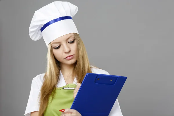 Chef woman thinking about what to cook