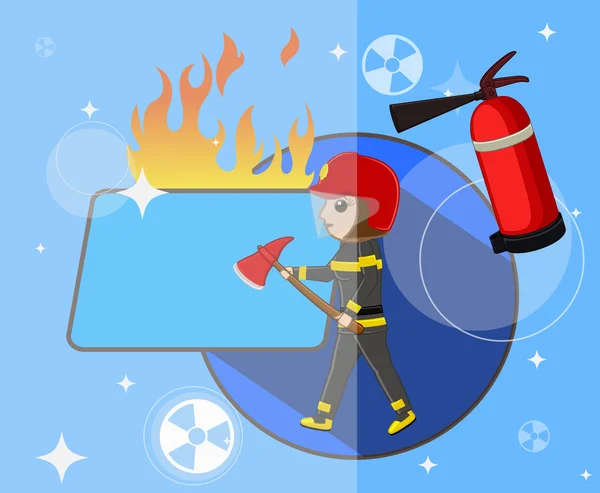 Female Firefighter with Tools and Banner Vector Illustration