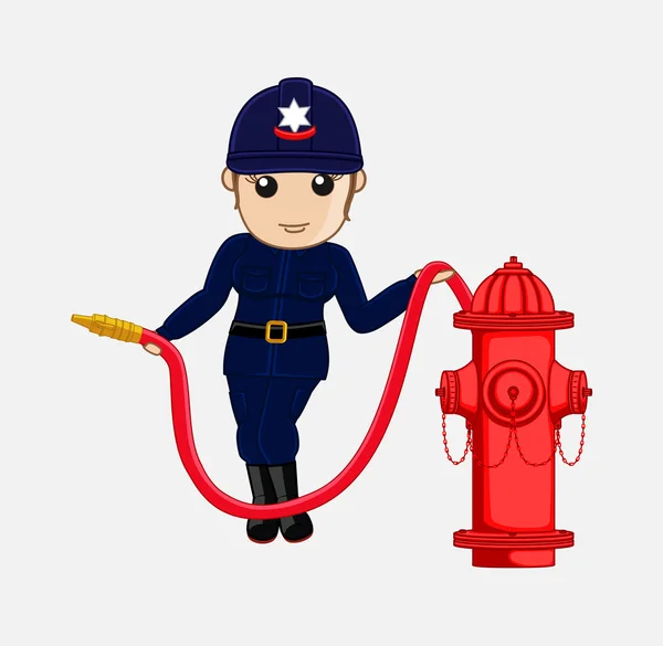 Lady Firefighter Character Holding a Fire Hose