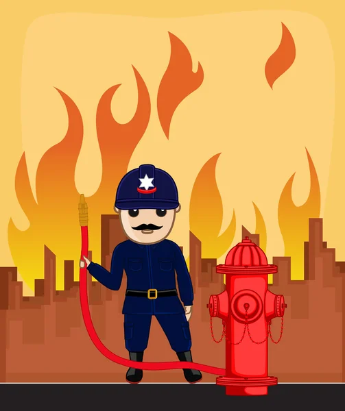 Firefighter Character Holding a Hydrant Fire Hose