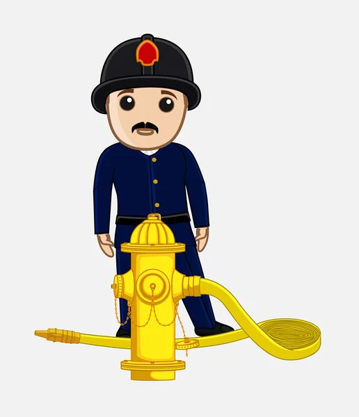 Firefighter with Hydrant Vector Illustration