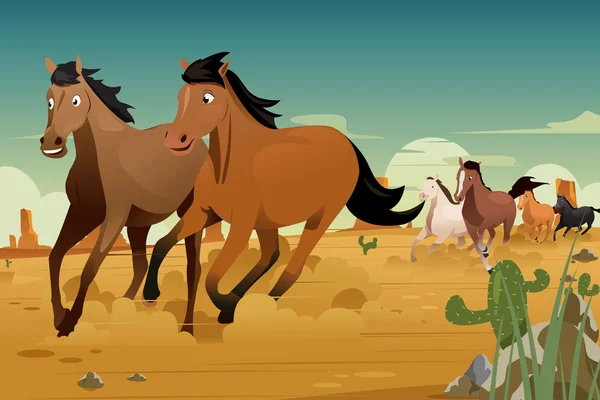 Wild Horses Running on the Desert