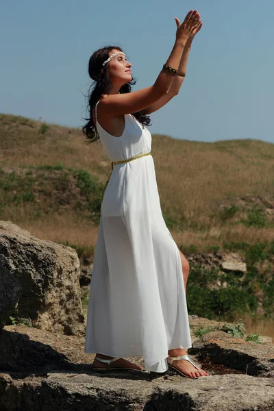 Woman in ancient town