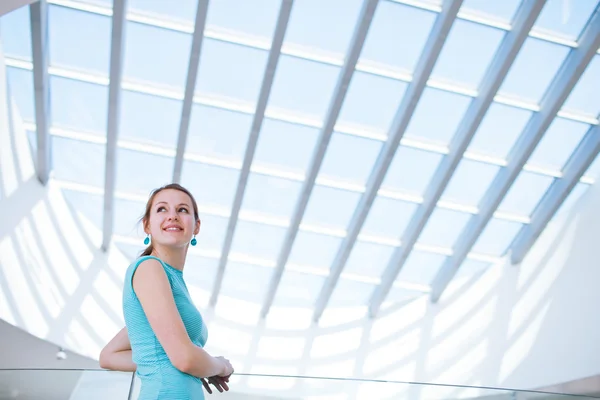 Woman in a public area