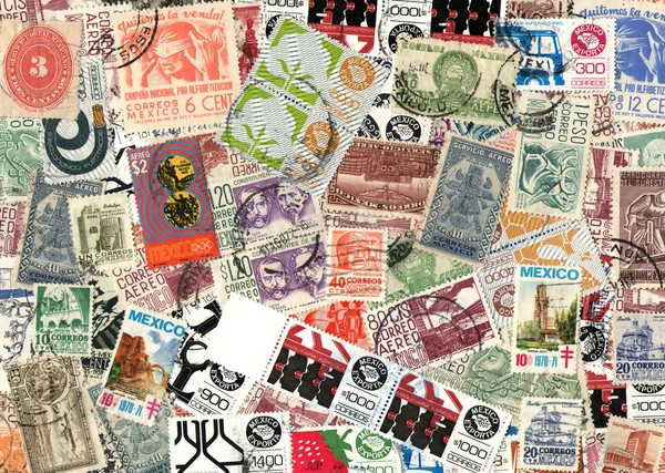 Background of Mexican postage stamps