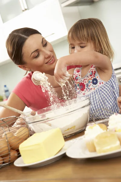 Girl Helping Mother To Bake Cakes