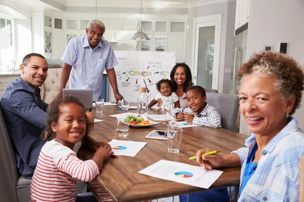 Granfather presenting a home meeting