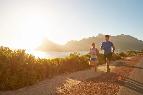 Man and woman running together