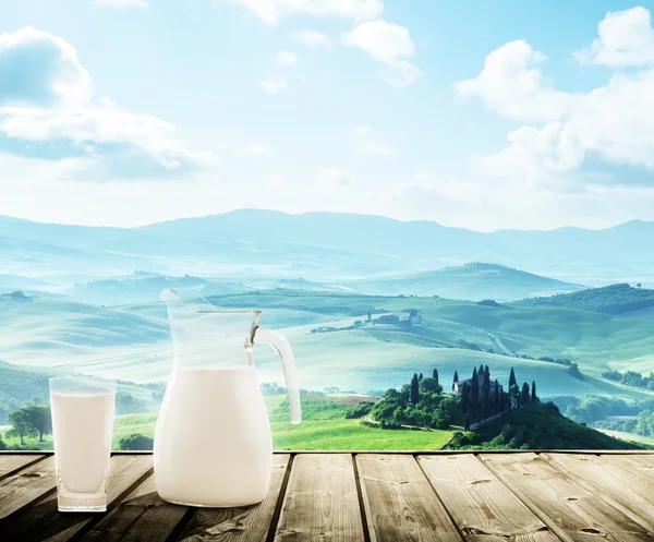 Milk and sunny spring day, tuscany, Italy