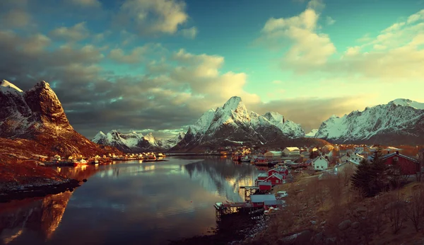 Snow in Reine Village, Lofoten Islands, Norway