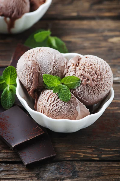 Chocolate ice cream with green mint