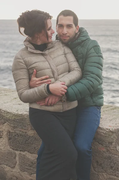 Young couple in love in the small italian city