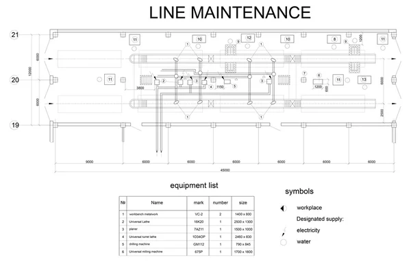 Detailed drawing of the building for car maintenance