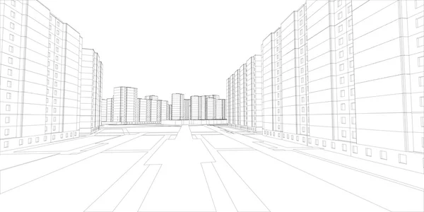 Wire-frame buildings and street. Vector