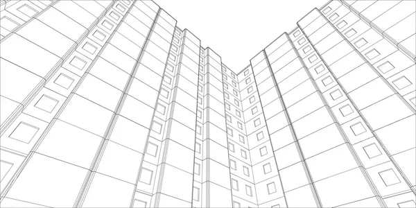 Wire-frame building. View from bottom up. Vector