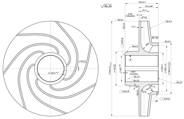 Sketch of wheel with curved lines