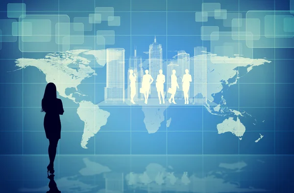 Businesswomans silhouette with virtual city