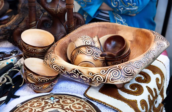 Kazakh ethnic dishes in the market