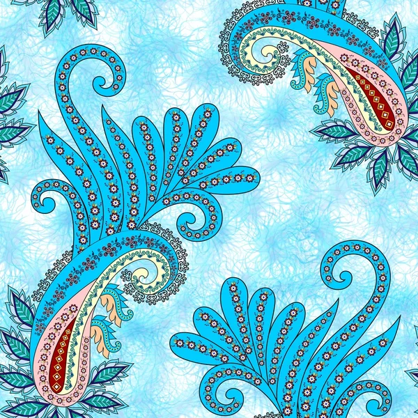 Seamless pattern with a turquoise paisley on an abstract background
