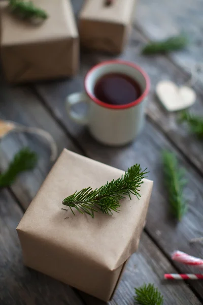 Decoration of christmas gifts in the scandinavian style