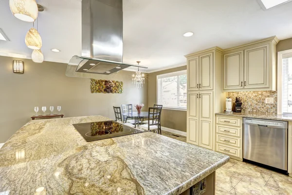 Luxury kitchen interior in light beige color