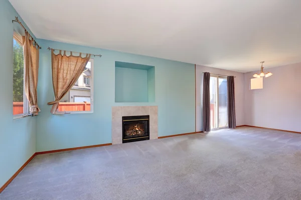 Empty living room interior with blue pastel color walls