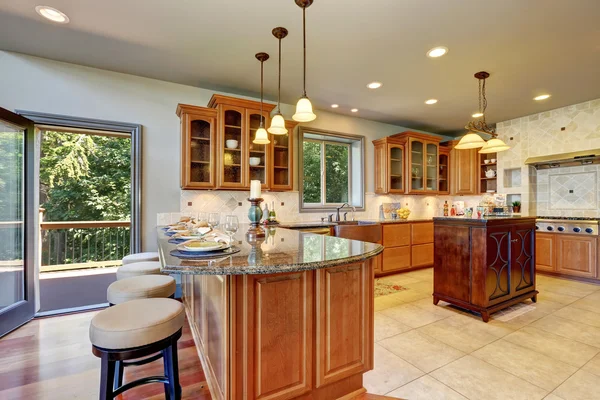 Luxury kitchen room interior with cabinets and granite counter tops