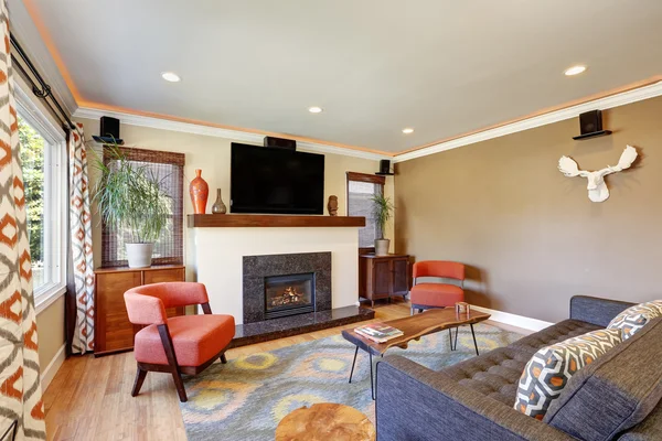 Open concept living room in American craftsman style house