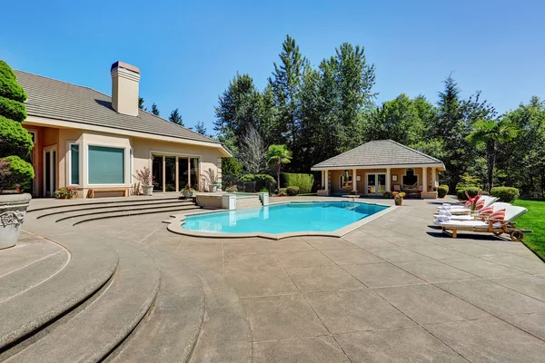 Great backyard with swimming pool in American Suburban luxury house