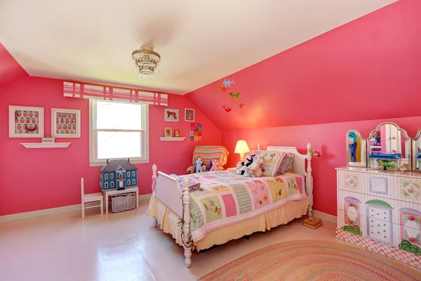 Beautiful girls room in bright pink color