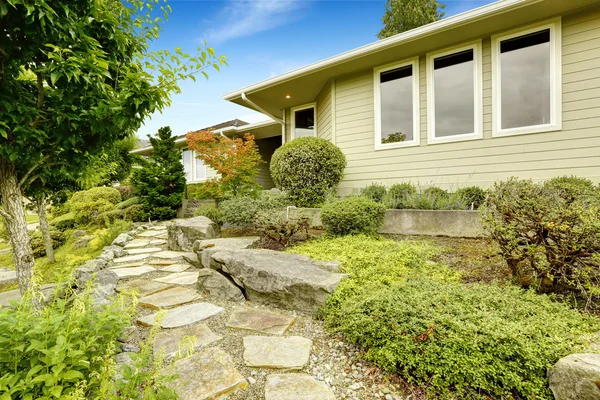 Front yard landscape design with rocks