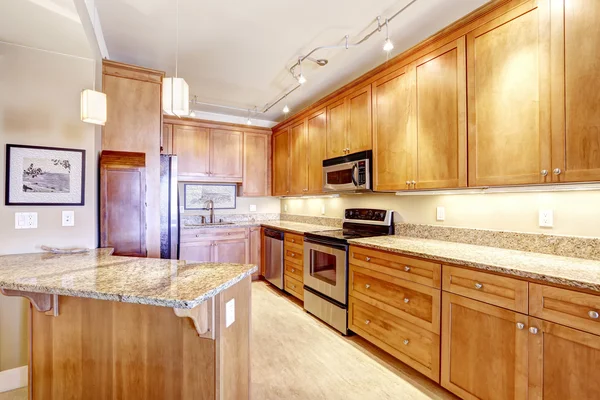 Modern kitchen with granite tops and island