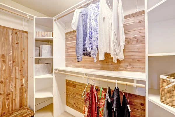 Neat and beautiful walk-in closet with clothes