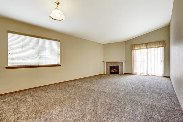 Spacious empty living room with fireplace