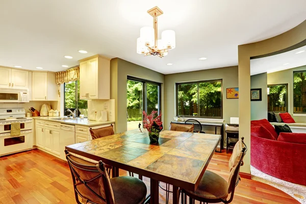Dining area in house with open floor plan