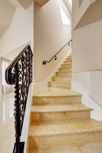 Marble staircase with black wrought iron railing