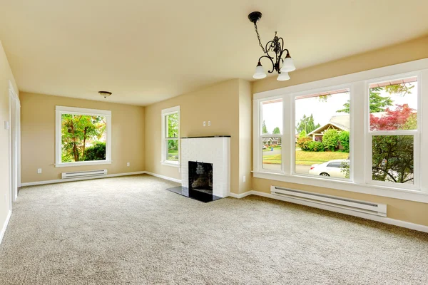 Empty room with white brick background fireplace