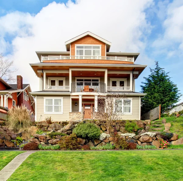 Elegant entrance to large american home.