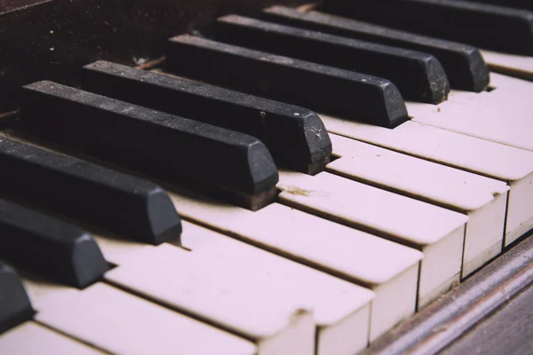 Old broken disused piano with damaged keys Vintage Retro Filter.