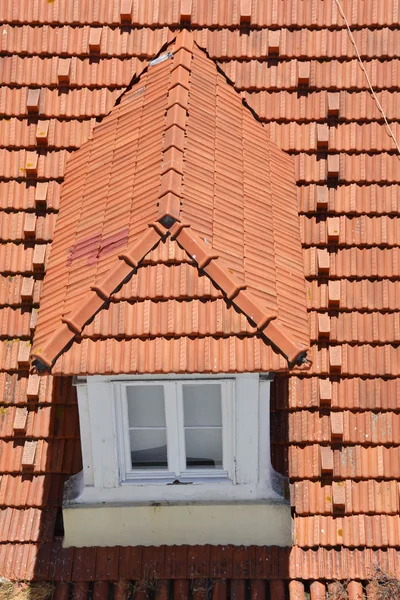 Framed window on the tile roof