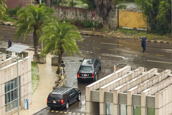 President Barak Obama leaves the African Union Commission in his