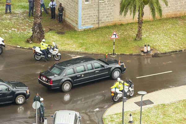 President Barak Obama leaves the African Union Commission in his