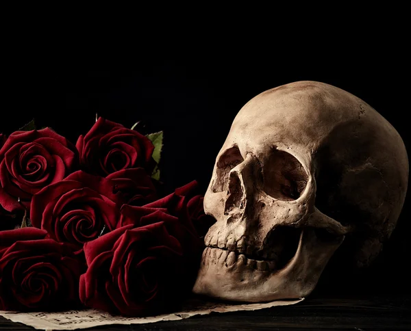 Skull with red roses a