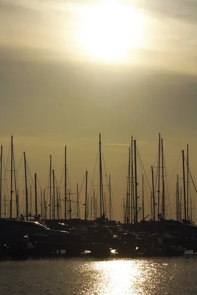 Yachts in the port in Bar at sunset, Montenegro