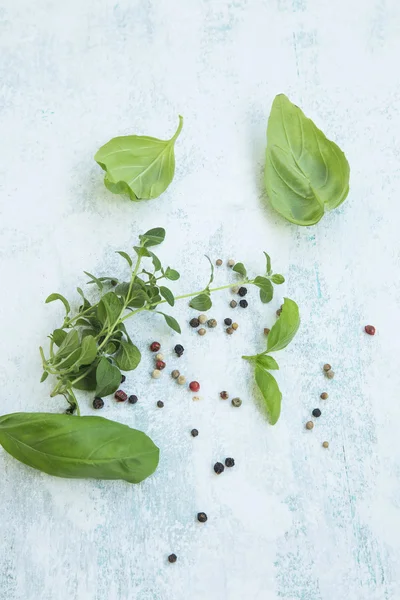 Fresh herbs with oregano, basil and pepper spices