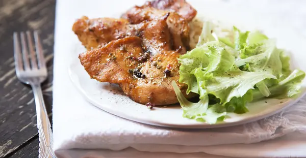 Spicy Roasted Chicken Breast with Rice and Lettuce