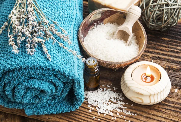 Natural Spa Products on Wooden Background