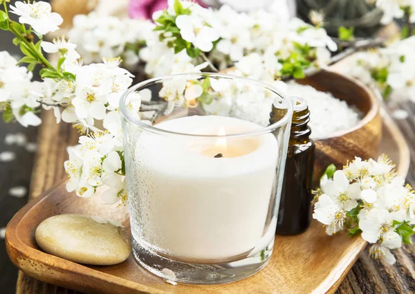 Scent Candle,Flowers and Essence Spa and Aromatherapy Setting