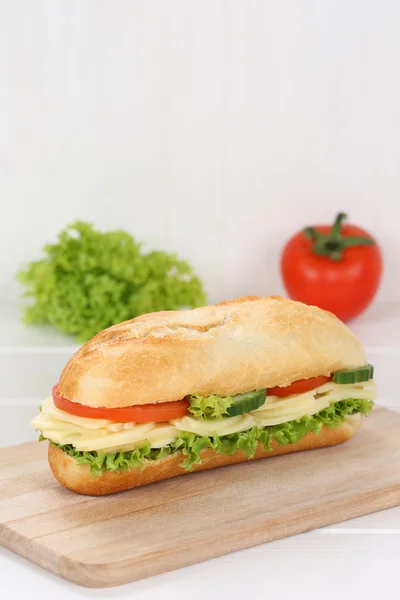 Sub deli sandwich baguette with cheese and copyspace copy space