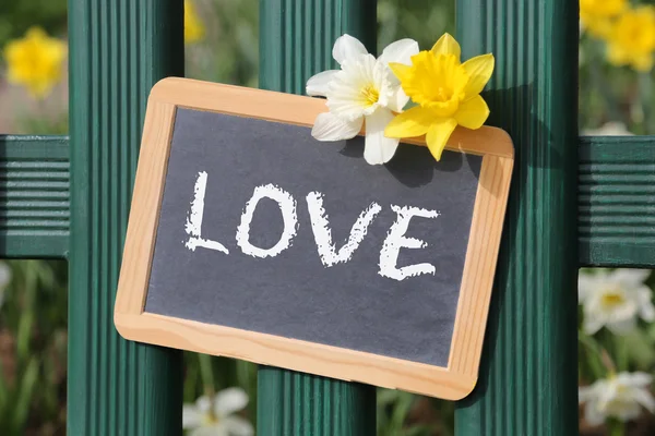 Love loving greeting card garden with flowers flower sign board